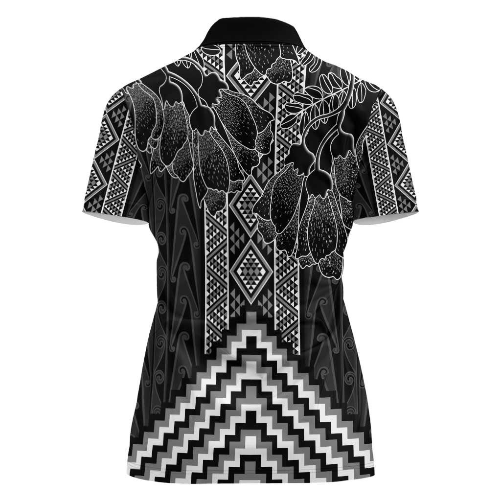 Aotearoa Taniko Pattern Women Polo Shirt Poutama Mix Kowhai Flowers
