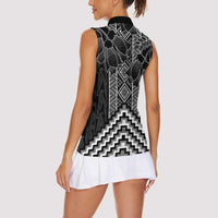 Aotearoa Taniko Pattern Women Sleeveless Polo Shirt Poutama Mix Kowhai Flowers LT7 - Polynesian Pride