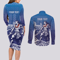 Samoa Manuia le Aso Tuto'atasi Siapo Motif Couples Matching Long Sleeve Bodycon Dress and Long Sleeve Button Shirt Warrior with Nifo Oti