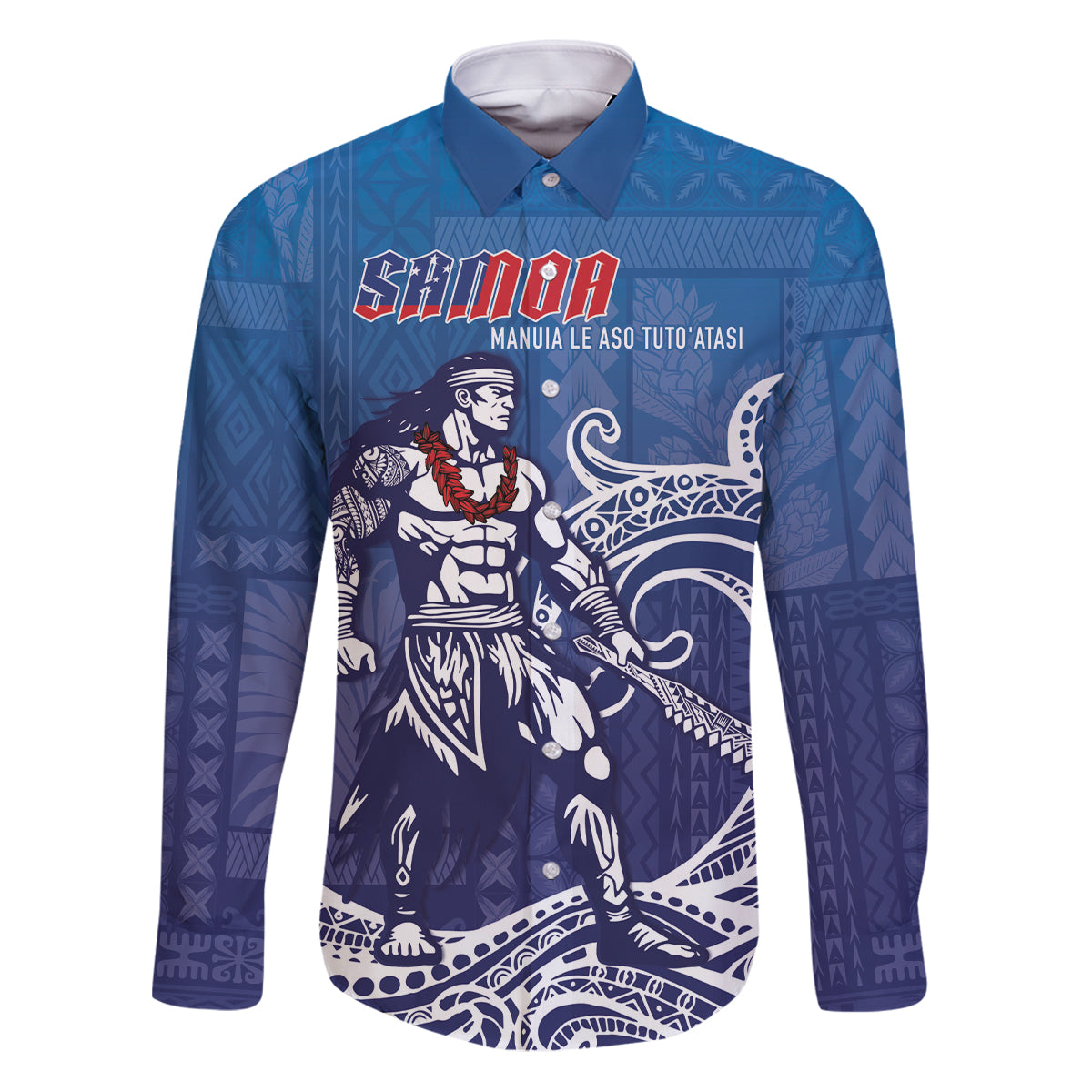 Samoa Manuia le Aso Tuto'atasi Siapo Motif Family Matching Puletasi and Hawaiian Shirt Warrior with Nifo Oti