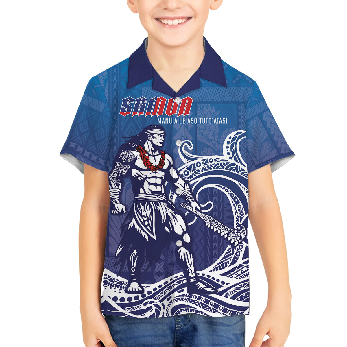 Samoa Manuia le Aso Tuto'atasi Siapo Motif Family Matching Tank Maxi Dress and Hawaiian Shirt Warrior with Nifo Oti