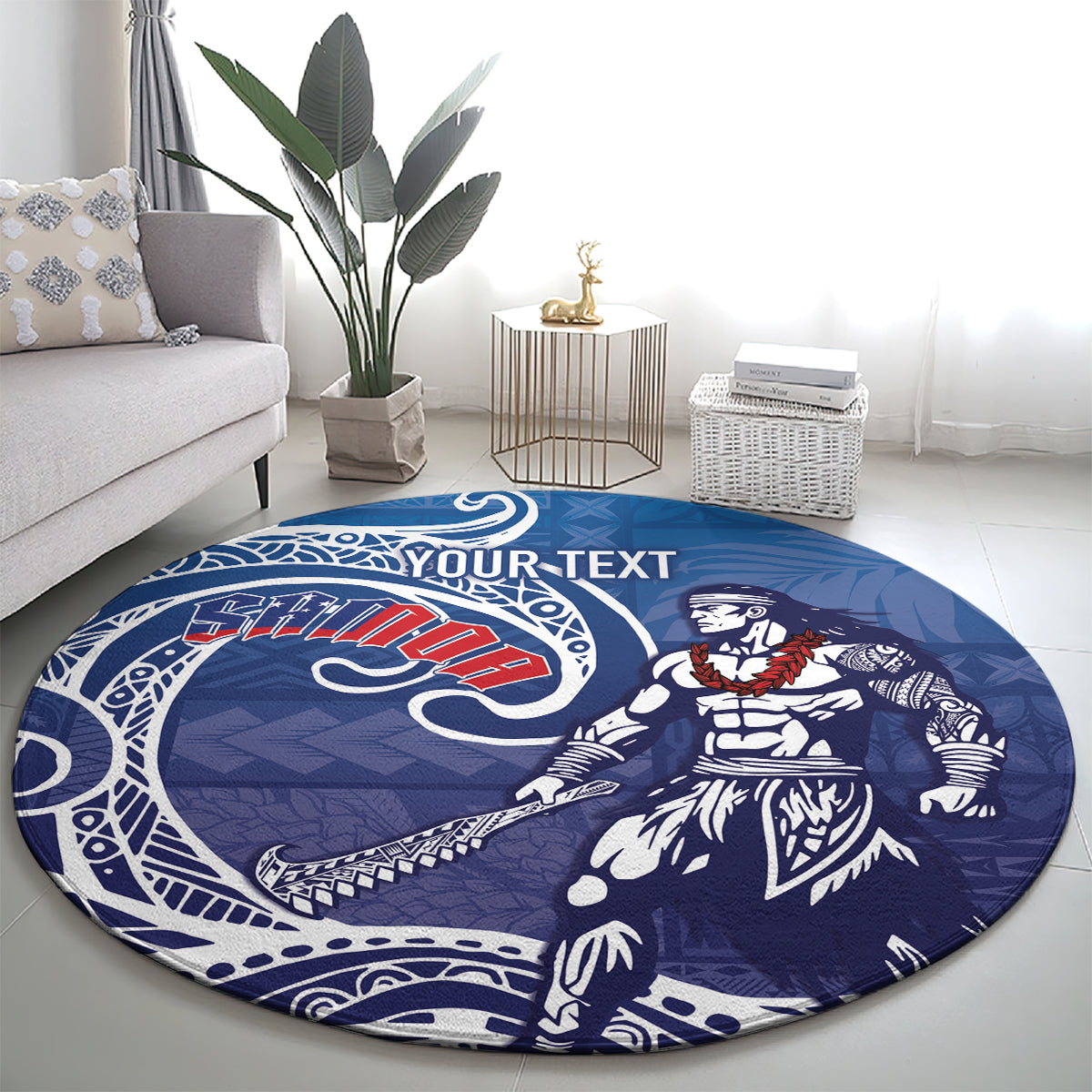 Samoa Manuia le Aso Tuto'atasi Siapo Motif Round Carpet Warrior with Nifo Oti