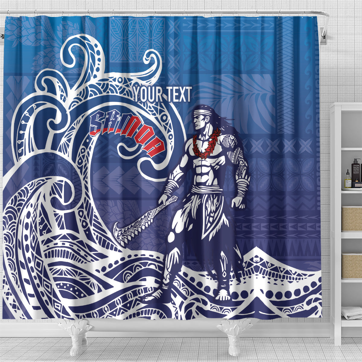 Samoa Manuia le Aso Tuto'atasi Siapo Motif Shower Curtain Warrior with Nifo Oti