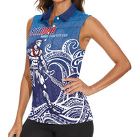 Samoa Manuia le Aso Tuto'atasi Siapo Motif Women Sleeveless Polo Shirt Warrior with Nifo Oti
