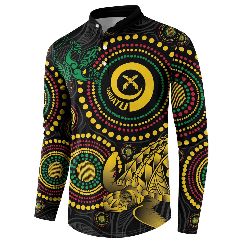 Vanuatu Personalized Aboriginal Arts Button Sweatshirt Turtle and Iguana Special - Polynesian Pride