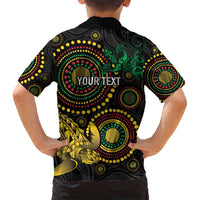 Vanuatu Personalized Aboriginal Arts Family Matching Off Shoulder Short Dress and Hawaiian Shirt Turtle and Iguana Special - Polynesian Pride