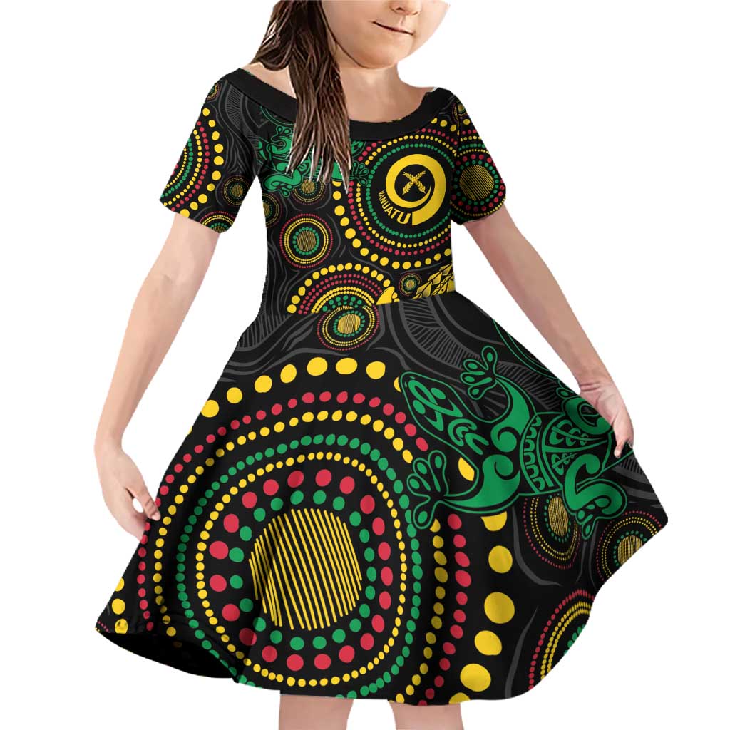 Vanuatu Personalized Aboriginal Arts Family Matching Off Shoulder Short Dress and Hawaiian Shirt Turtle and Iguana Special - Polynesian Pride