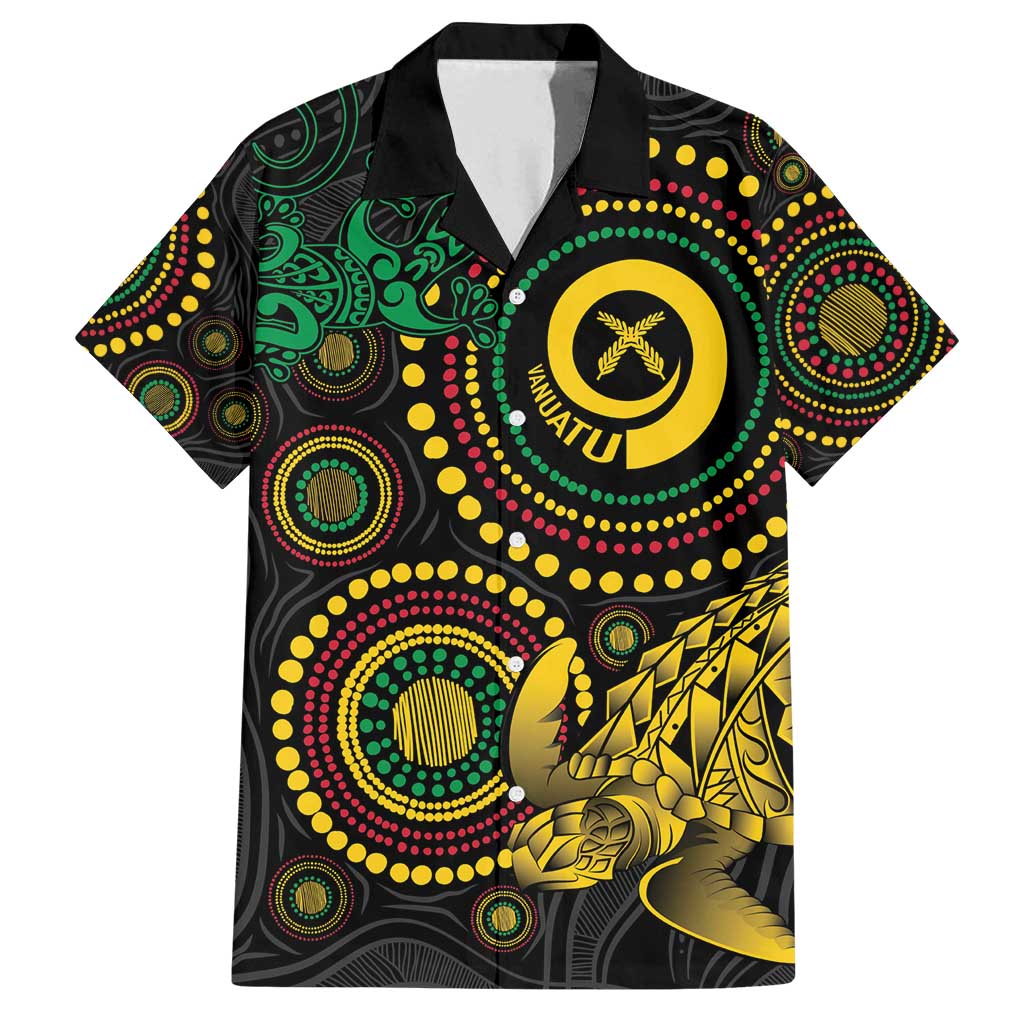 Vanuatu Personalized Aboriginal Arts Family Matching Off Shoulder Short Dress and Hawaiian Shirt Turtle and Iguana Special - Polynesian Pride