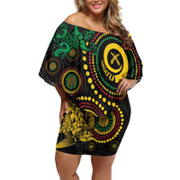 Vanuatu Personalized Aboriginal Arts Family Matching Off Shoulder Short Dress and Hawaiian Shirt Turtle and Iguana Special - Polynesian Pride