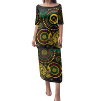 Vanuatu Personalized Aboriginal Arts Family Matching Puletasi and Hawaiian Shirt Turtle and Iguana Special - Polynesian Pride