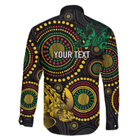Vanuatu Personalized Aboriginal Arts Family Matching Short Sleeve Bodycon Dress and Hawaiian Shirt Turtle and Iguana Special - Polynesian Pride