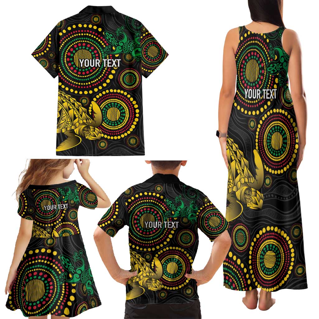 Vanuatu Personalized Aboriginal Arts Family Matching Tank Maxi Dress and Hawaiian Shirt Turtle and Iguana Special - Polynesian Pride