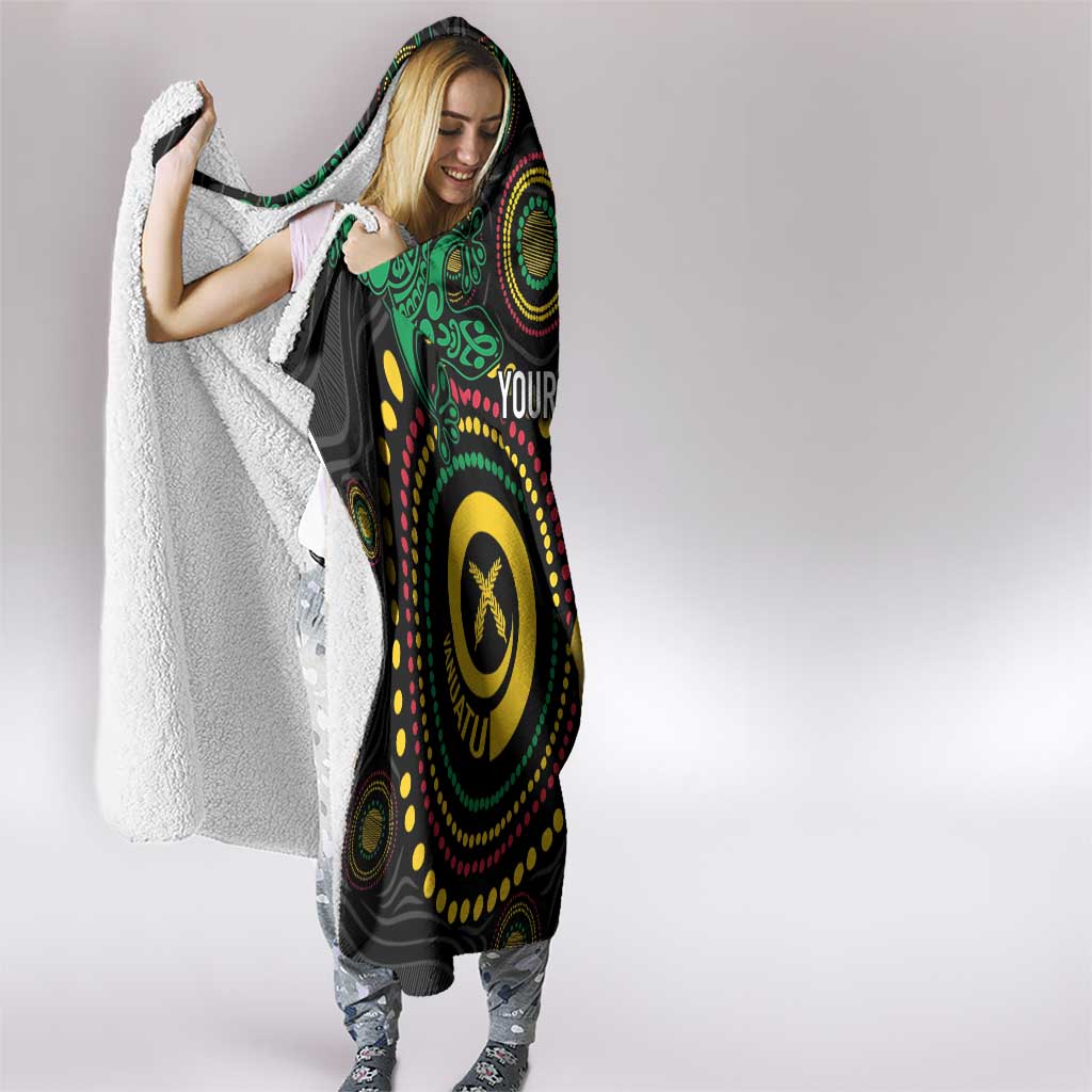 Vanuatu Personalized Aboriginal Arts Hooded Blanket Turtle and Iguana Special - Polynesian Pride