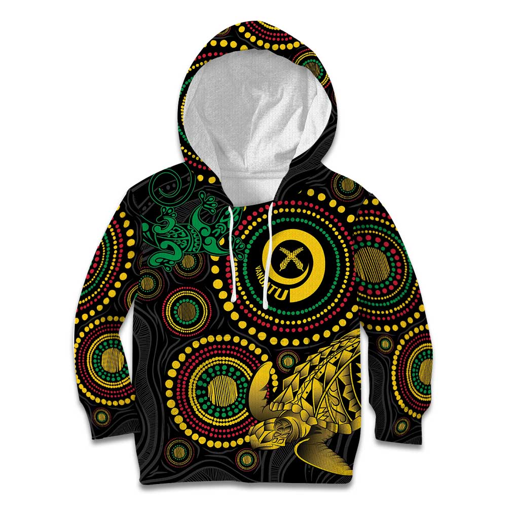 Vanuatu Personalized Aboriginal Arts Kid Hoodie Turtle and Iguana Special - Polynesian Pride