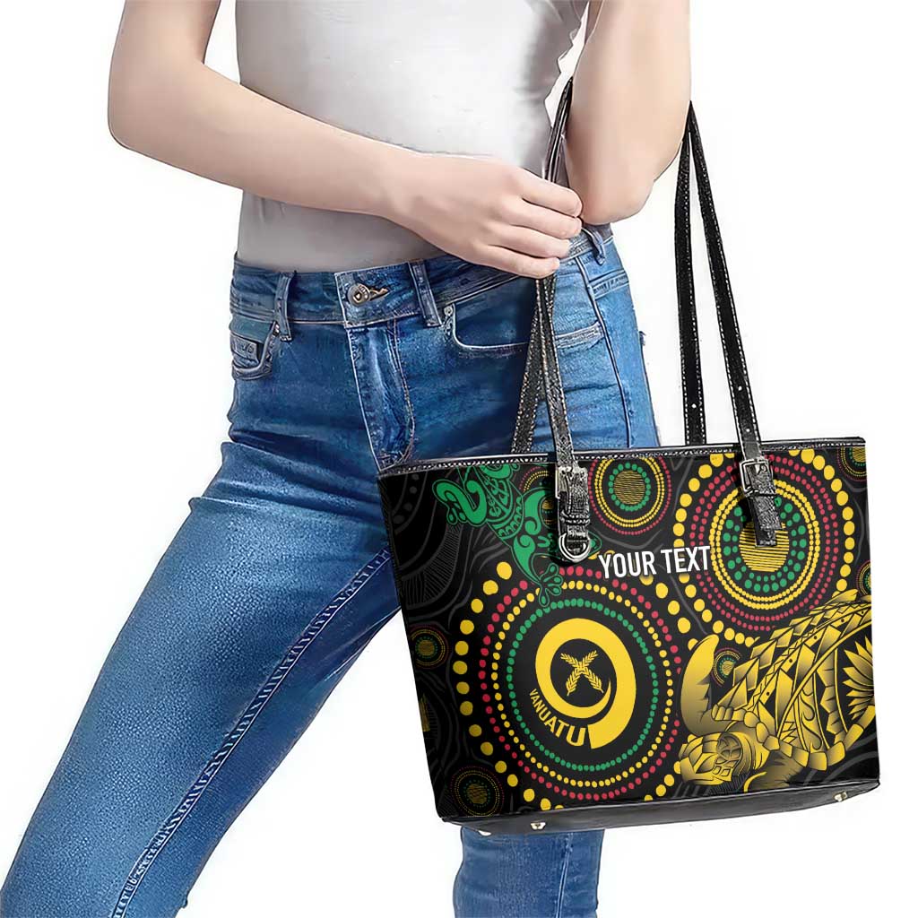 Vanuatu Personalized Aboriginal Arts Leather Tote Bag Turtle and Iguana Special - Polynesian Pride