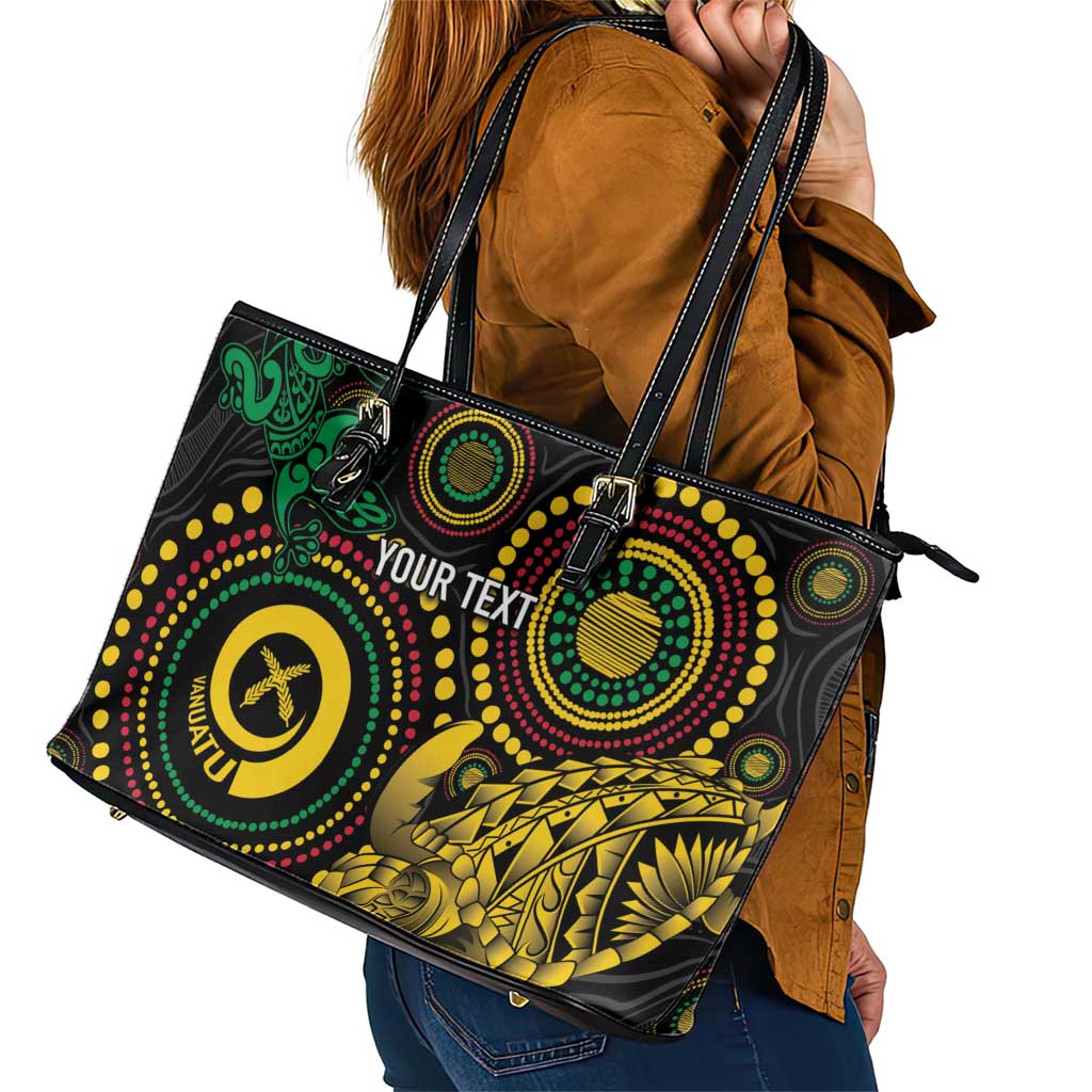 Vanuatu Personalized Aboriginal Arts Leather Tote Bag Turtle and Iguana Special - Polynesian Pride