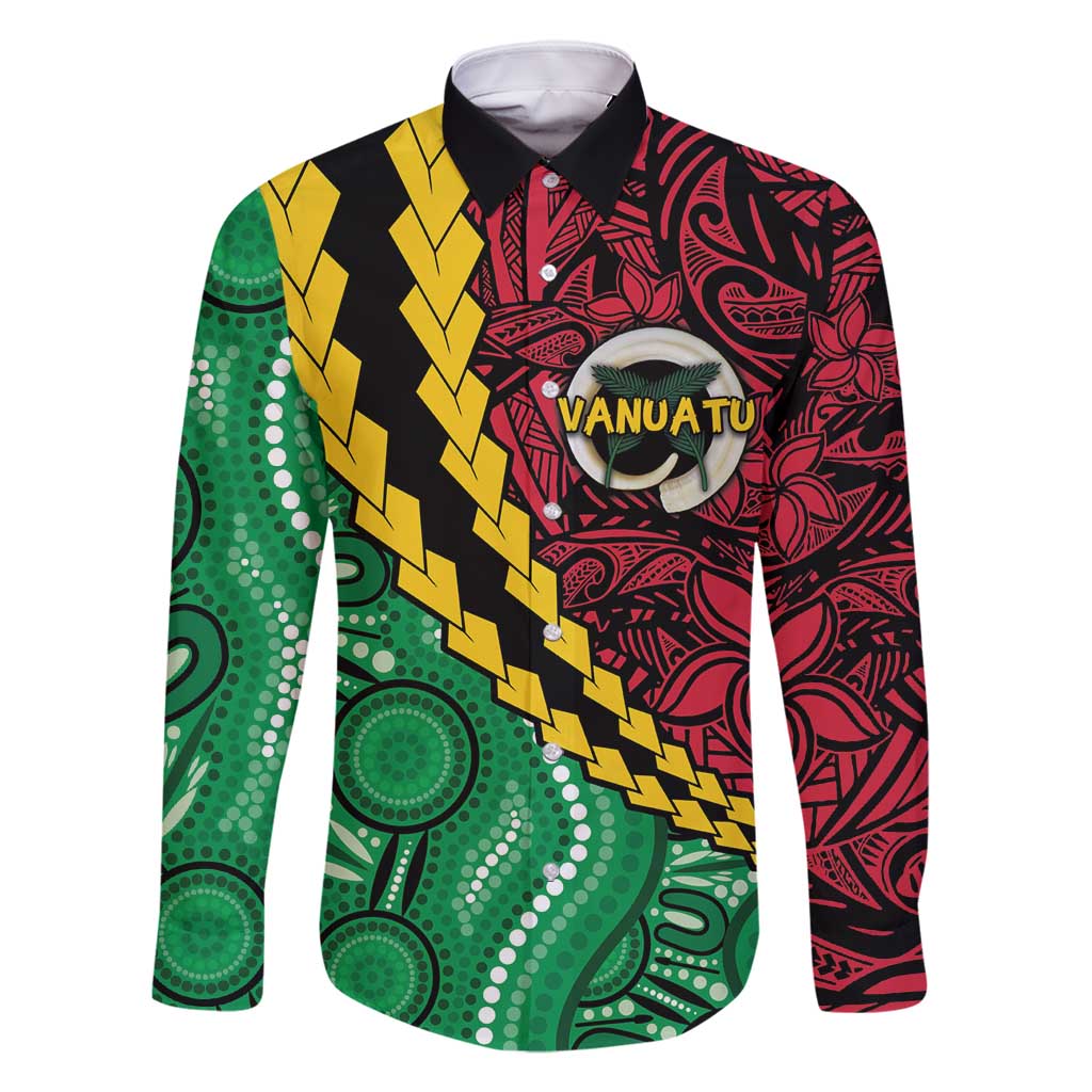 Vanuatu Personalized Tribal Family Matching Long Sleeve Bodycon Dress and Hawaiian Shirt Aboriginal Inspired Mix Style LT7 Dad's Shirt - Long Sleeve Colorful - Polynesian Pride