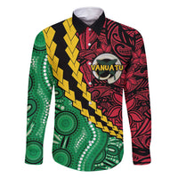 Vanuatu Personalized Tribal Family Matching Long Sleeve Bodycon Dress and Hawaiian Shirt Aboriginal Inspired Mix Style LT7 Dad's Shirt - Long Sleeve Colorful - Polynesian Pride