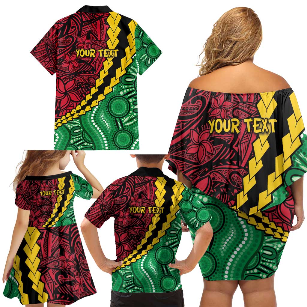 Vanuatu Personalized Tribal Family Matching Off Shoulder Short Dress and Hawaiian Shirt Aboriginal Inspired Mix Style - Polynesian Pride