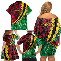Vanuatu Personalized Tribal Family Matching Off Shoulder Short Dress and Hawaiian Shirt Aboriginal Inspired Mix Style - Polynesian Pride