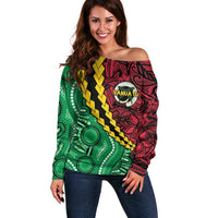 Vanuatu Personalized Tribal Off Shoulder Sweater Aboriginal Inspired Mix Style - Polynesian Pride