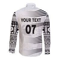 Personalised Fiji Rugby Long Sleeve Button Shirt Kaiviti WC 2023 Jersey Replica - White LT7 - Polynesian Pride