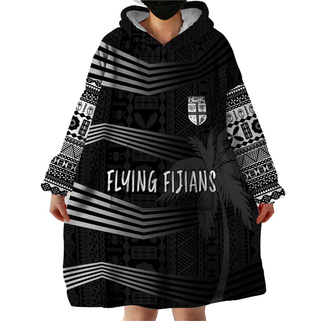 Personalised Fiji Rugby Wearable Blanket Hoodie Kaiviti WC 2023 Jersey Replica - Black LT7 - Polynesian Pride