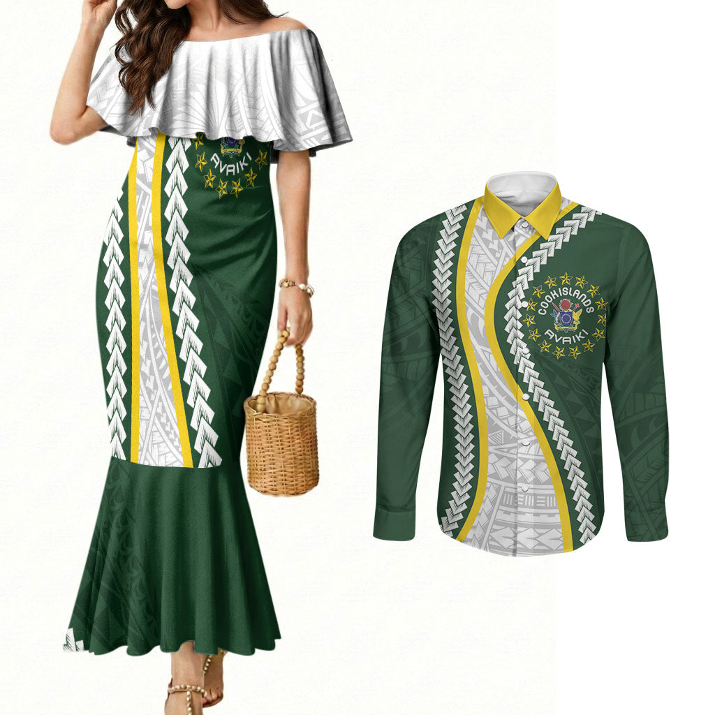 Cook Islands Rugby Personalized Avaiki Couples Matching Mermaid Dress and Long Sleeve Button Shirt GO Kuki