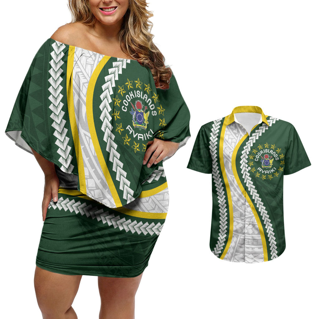 Cook Islands Rugby Personalized Avaiki Couples Matching Off Shoulder Short Dress and Hawaiian Shirt GO Kuki