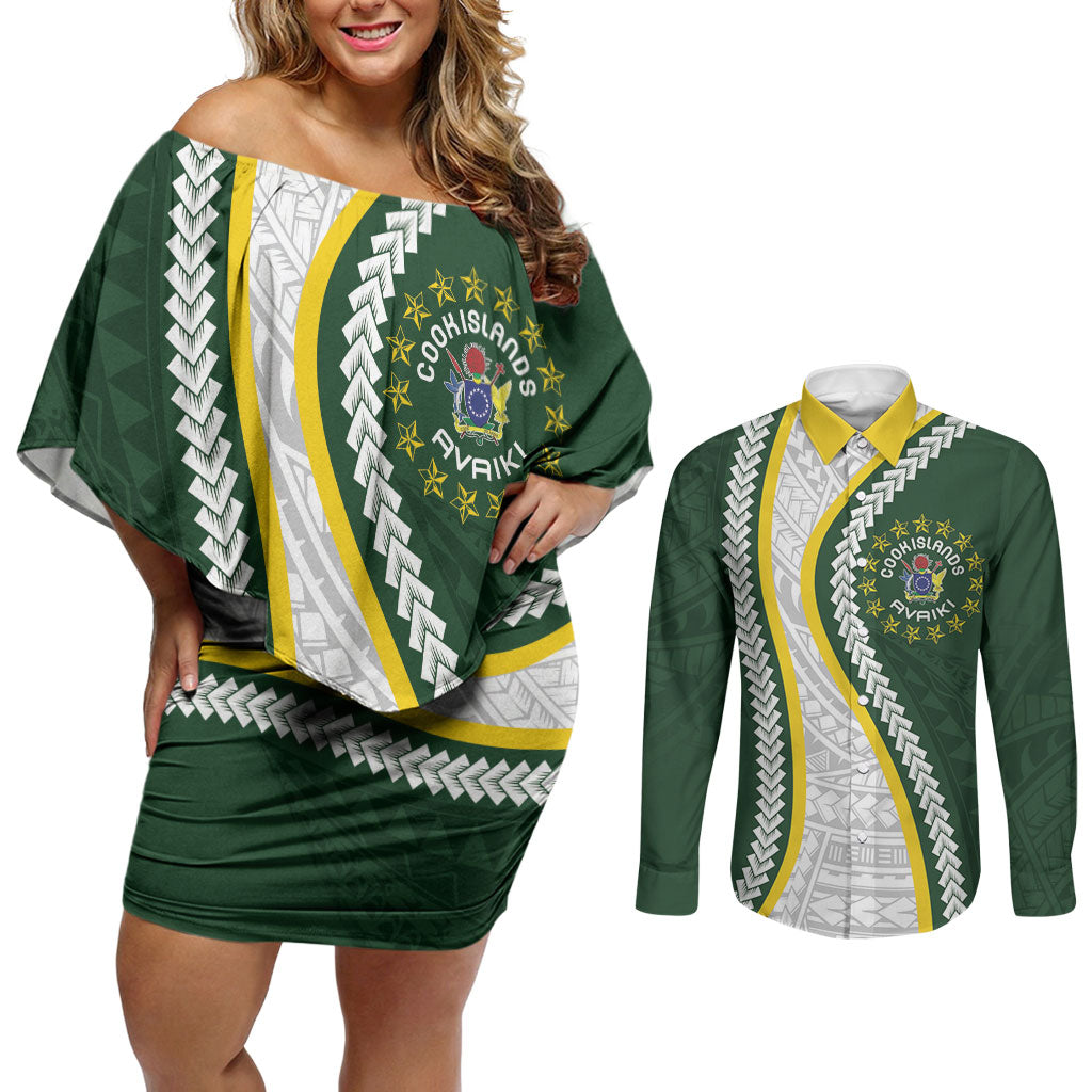 Cook Islands Rugby Personalized Avaiki Couples Matching Off Shoulder Short Dress and Long Sleeve Button Shirt GO Kuki