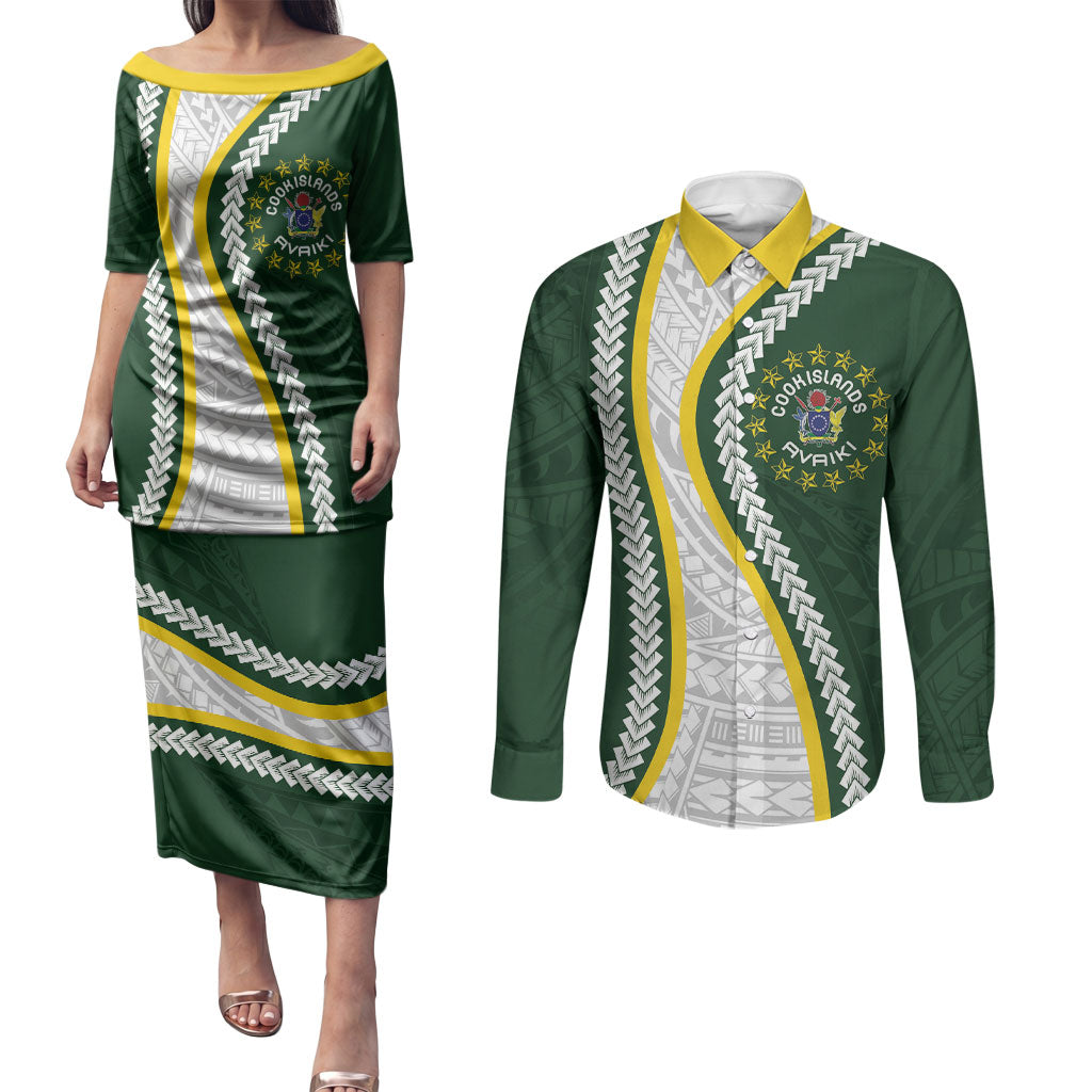 Cook Islands Rugby Personalized Avaiki Couples Matching Puletasi and Long Sleeve Button Shirt GO Kuki