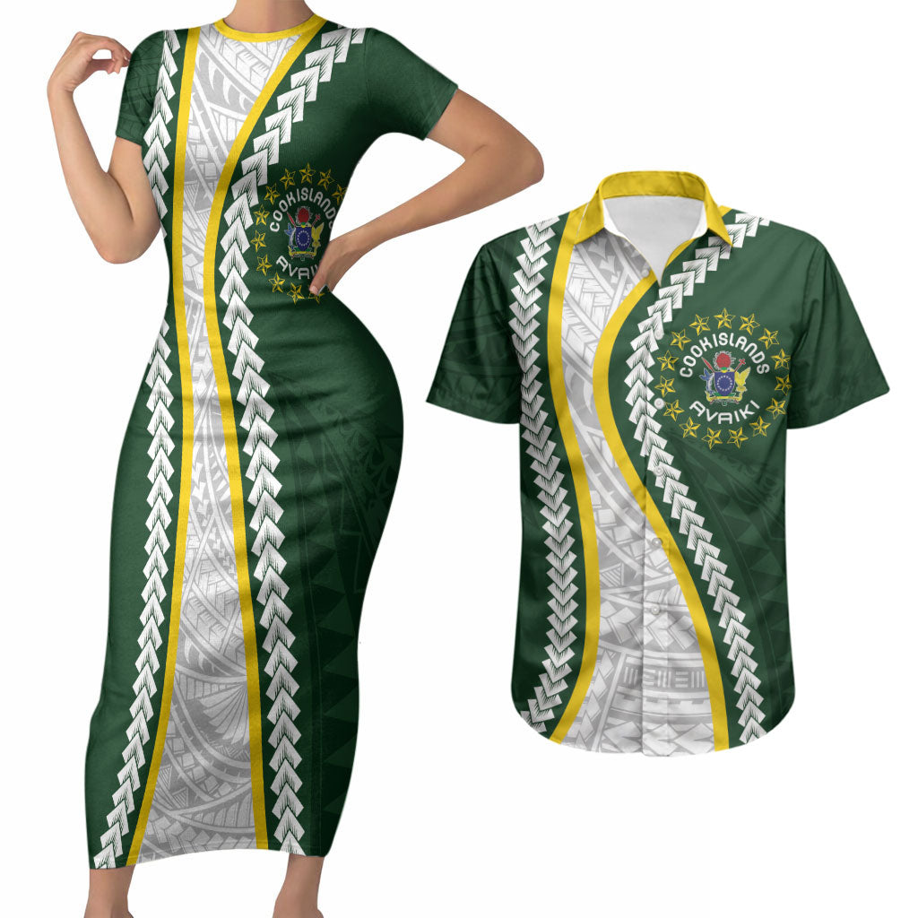 Cook Islands Rugby Personalized Avaiki Couples Matching Short Sleeve Bodycon Dress and Hawaiian Shirt GO Kuki