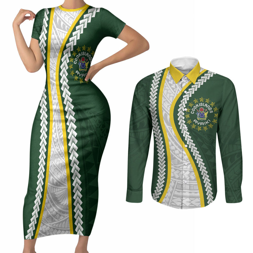 Cook Islands Rugby Personalized Avaiki Couples Matching Short Sleeve Bodycon Dress and Long Sleeve Button Shirt GO Kuki