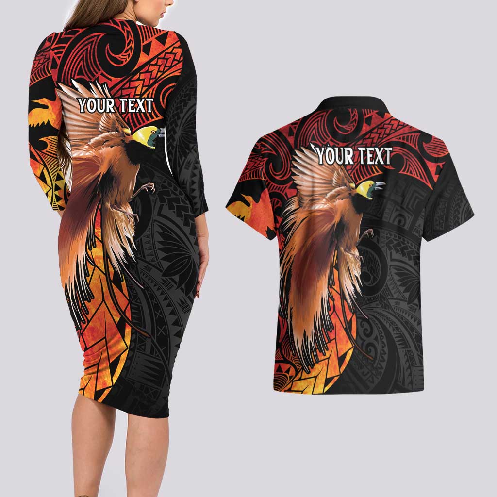 Papua New Guinea Personalised Couples Matching Long Sleeve Bodycon Dress and Hawaiian Shirt Grunge Style 49th Independence Anni