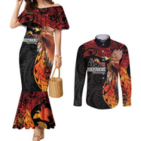Papua New Guinea Personalised Couples Matching Mermaid Dress and Long Sleeve Button Shirt Grunge Style 49th Independence Anni