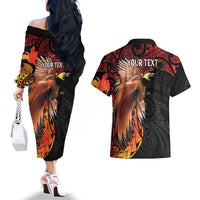 Papua New Guinea Personalised Couples Matching Off The Shoulder Long Sleeve Dress and Hawaiian Shirt Grunge Style 49th Independence Anni