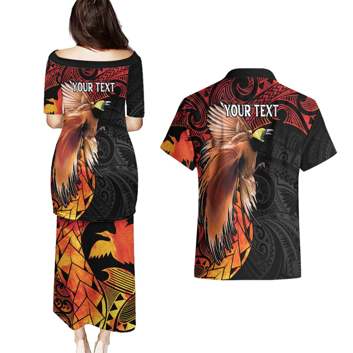 Papua New Guinea Personalised Couples Matching Puletasi and Hawaiian Shirt Grunge Style 49th Independence Anni