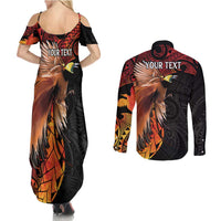 Papua New Guinea Personalised Couples Matching Summer Maxi Dress and Long Sleeve Button Shirt Grunge Style 49th Independence Anni
