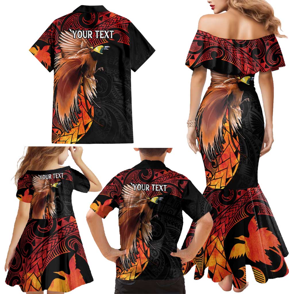 Papua New Guinea Personalised Family Matching Mermaid Dress and Hawaiian Shirt Grunge Style 49th Independence Anni