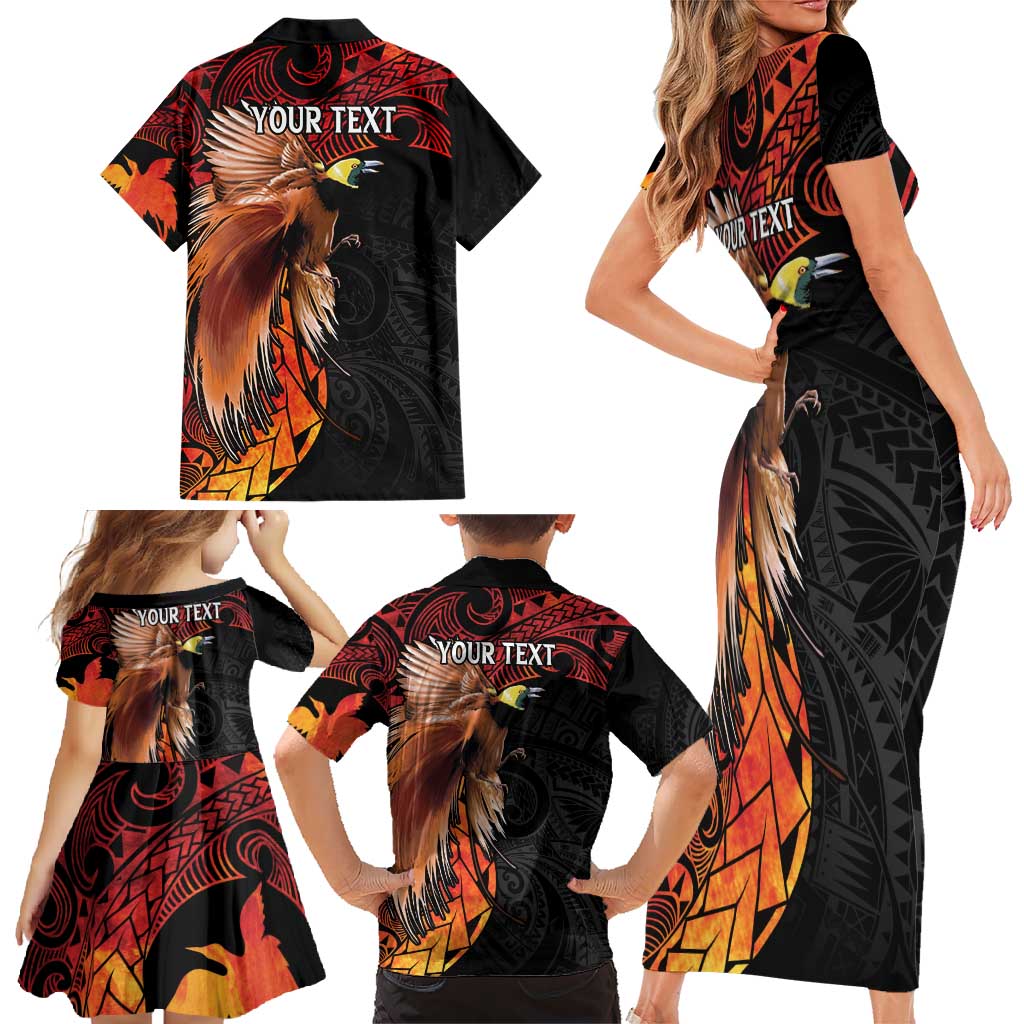 Papua New Guinea Personalised Family Matching Short Sleeve Bodycon Dress and Hawaiian Shirt Grunge Style 49th Independence Anni
