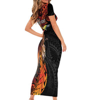 Papua New Guinea Personalised Family Matching Short Sleeve Bodycon Dress and Hawaiian Shirt Grunge Style 49th Independence Anni