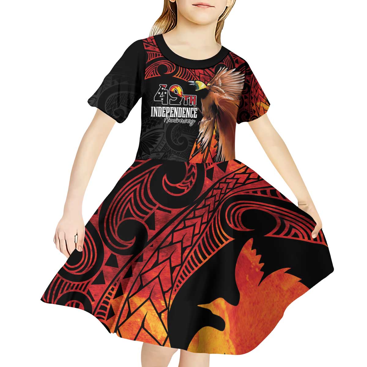 Papua New Guinea Personalised Kid Short Sleeve Dress Grunge Style 49th Independence Anni