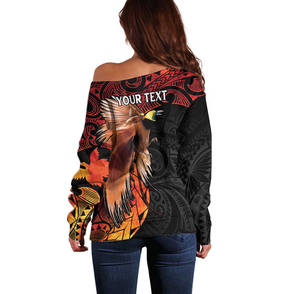 Papua New Guinea Personalised Off Shoulder Sweater Grunge Style 49th Independence Anni
