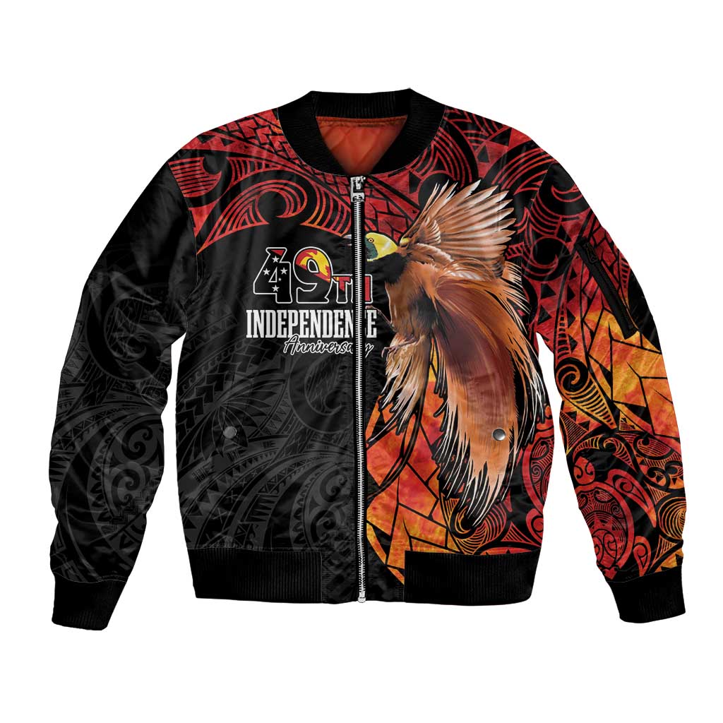 Papua New Guinea Personalised Sleeve Zip Bomber Jacket Grunge Style 49th Independence Anni