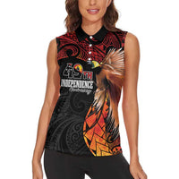 Papua New Guinea Personalised Women Sleeveless Polo Shirt Grunge Style 49th Independence Anni