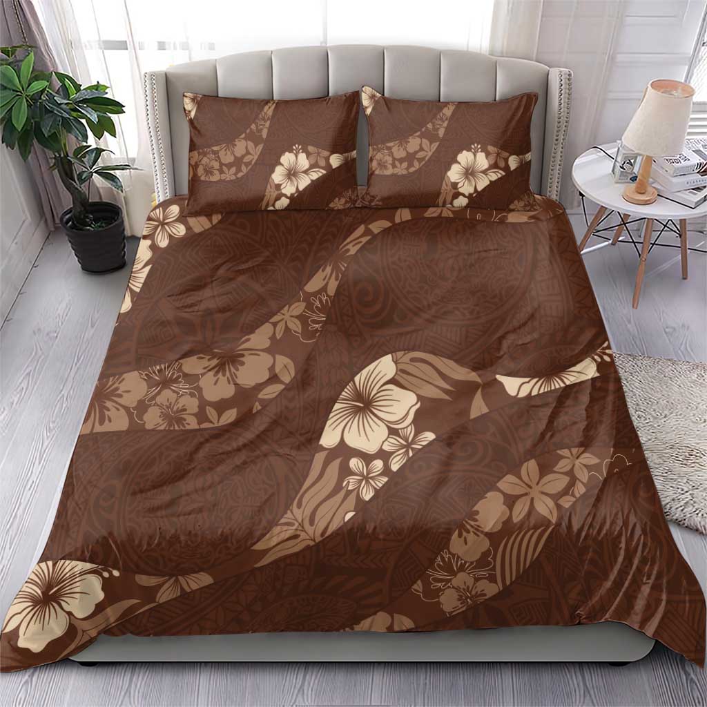 Aloha Hawaii Floral Tapa Bedding Set Patchwork Mocha - Polynesian Pride