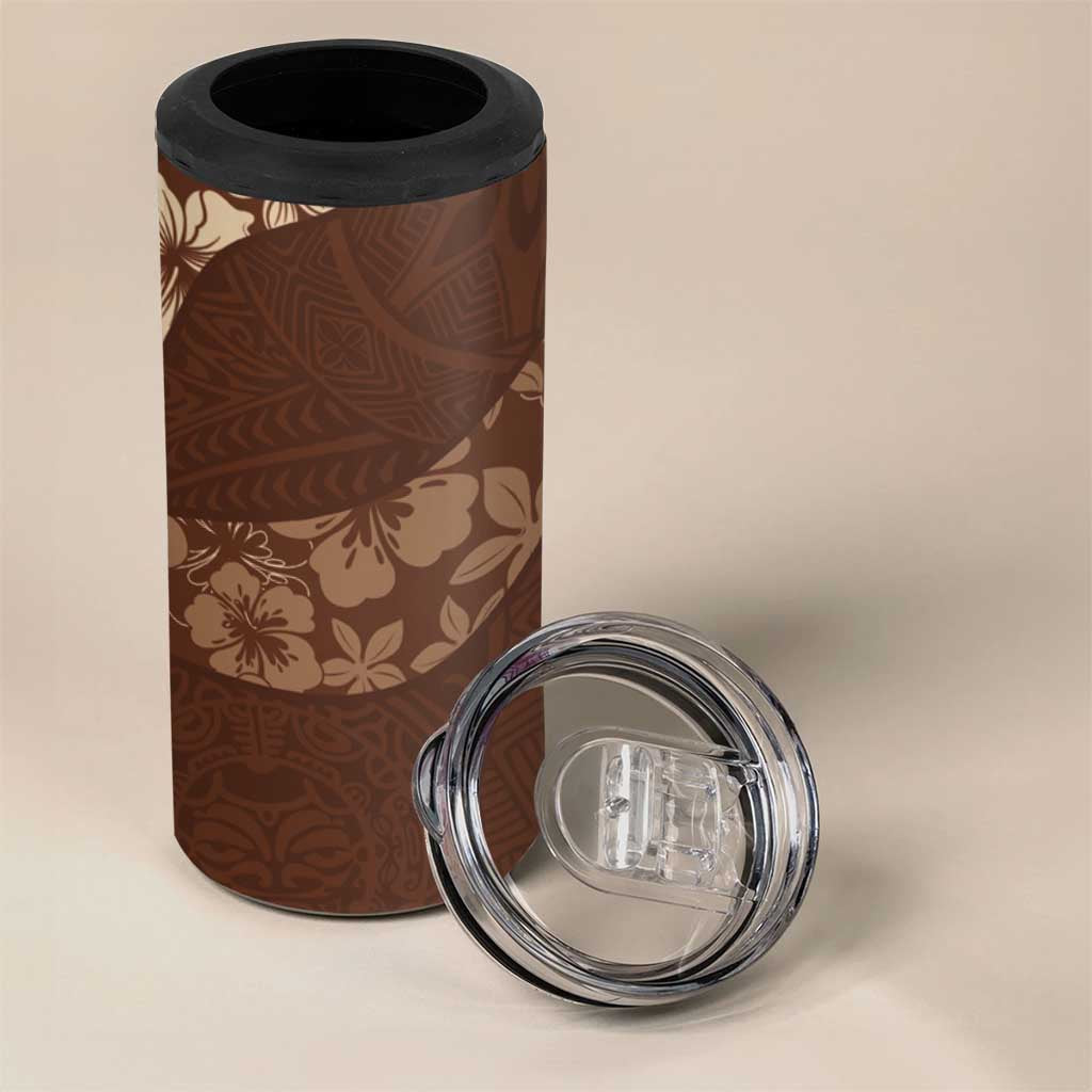 Aloha Hawaii Floral Tapa 4 in 1 Can Cooler Tumbler Patchwork Mocha - Polynesian Pride