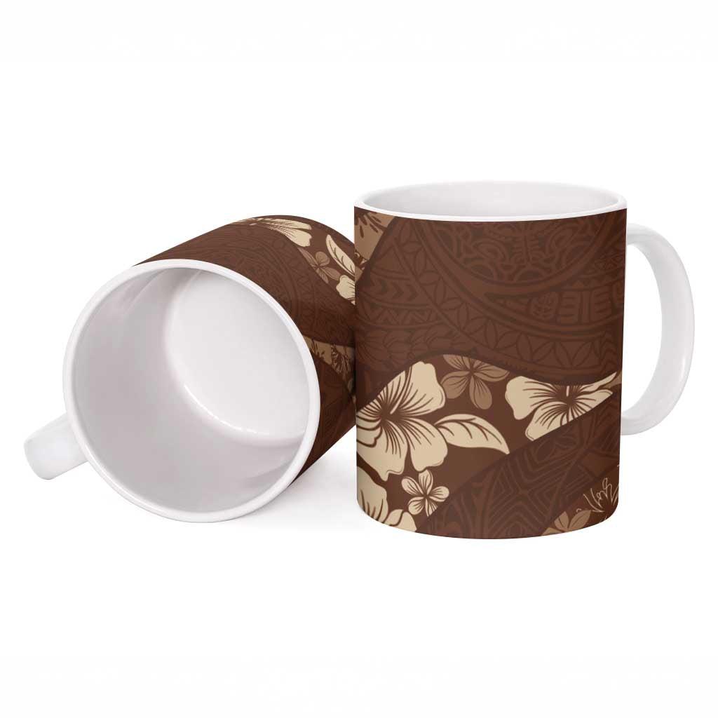 Aloha Hawaii Floral Tapa Ceramic Mug Patchwork Mocha - Polynesian Pride
