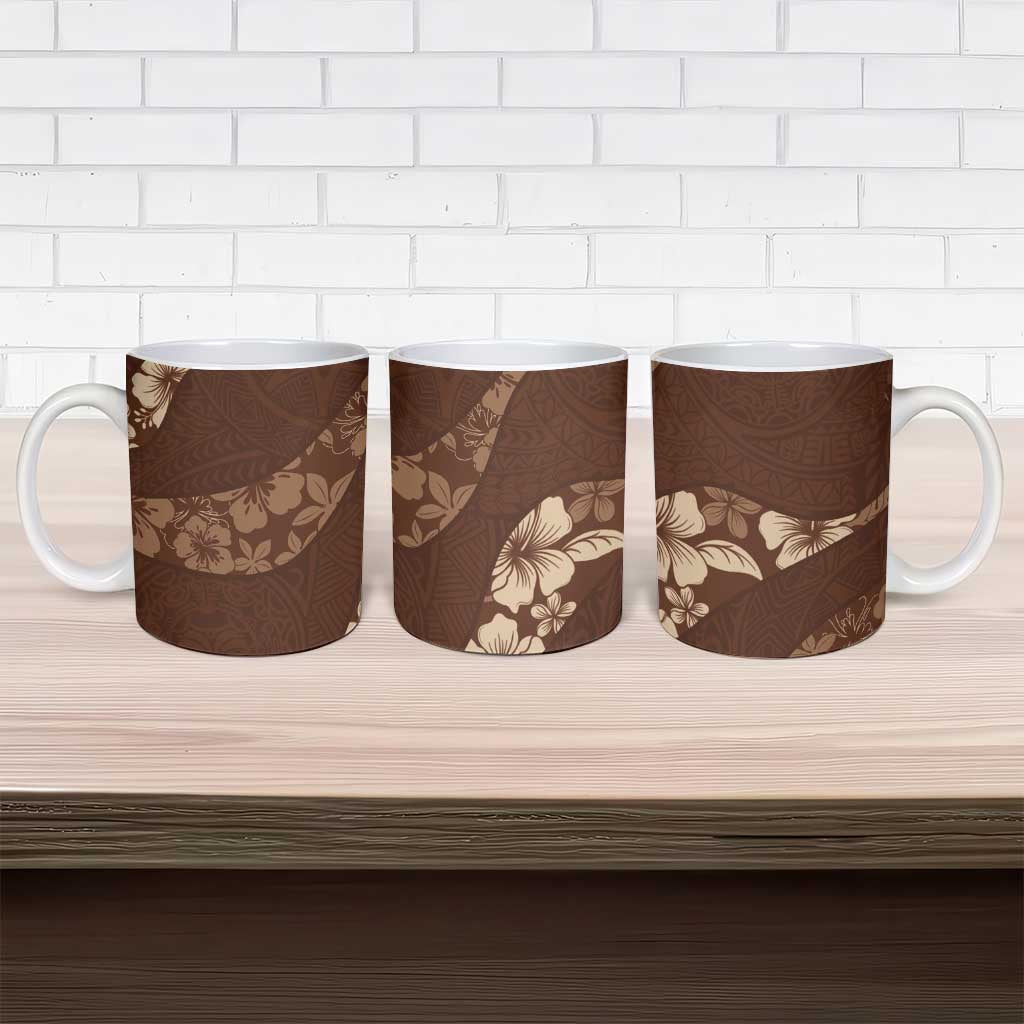 Aloha Hawaii Floral Tapa Ceramic Mug Patchwork Mocha - Polynesian Pride