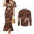 Aloha Hawaii Floral Tapa Couples Matching Mermaid Dress and Long Sleeve Button Shirt Patchwork Mocha - Polynesian Pride
